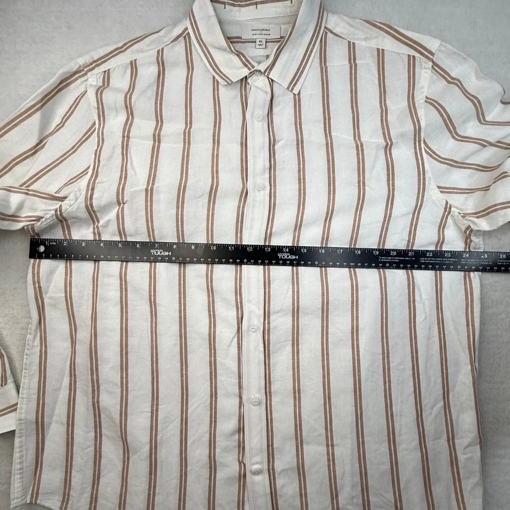 Banana Republic Mens XL Slim Linen-Blend Neutral Shirt coastal quiet luxury prep
